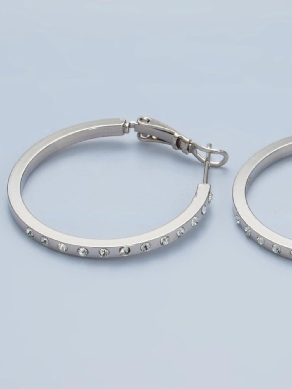 White Gold Filled 30mm Cubic Zirconia Dotted Hinge Hoop Earrings